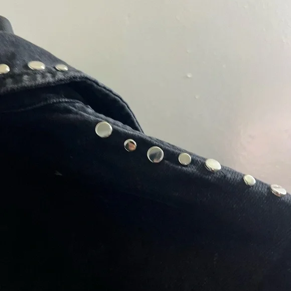 Zara Grunge punk rock Black Denim Jacket with Silver Studs #Modernmideival - Picture 6 of 13